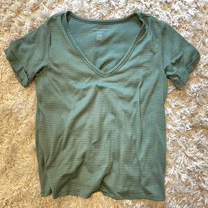 American Eagle Soft & Sexy Plush Green Striped T-Shirt, Size Small